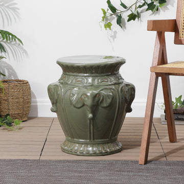 Anita 18" Classic Vintage Ceramic Indoor/Outdoor 4-Elephant Garden Stool